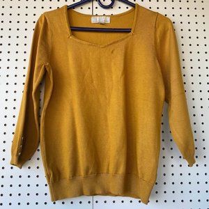 Carolyn Taylor 3/4 Sleeve Petite Mustard/Gold  Sweater Top